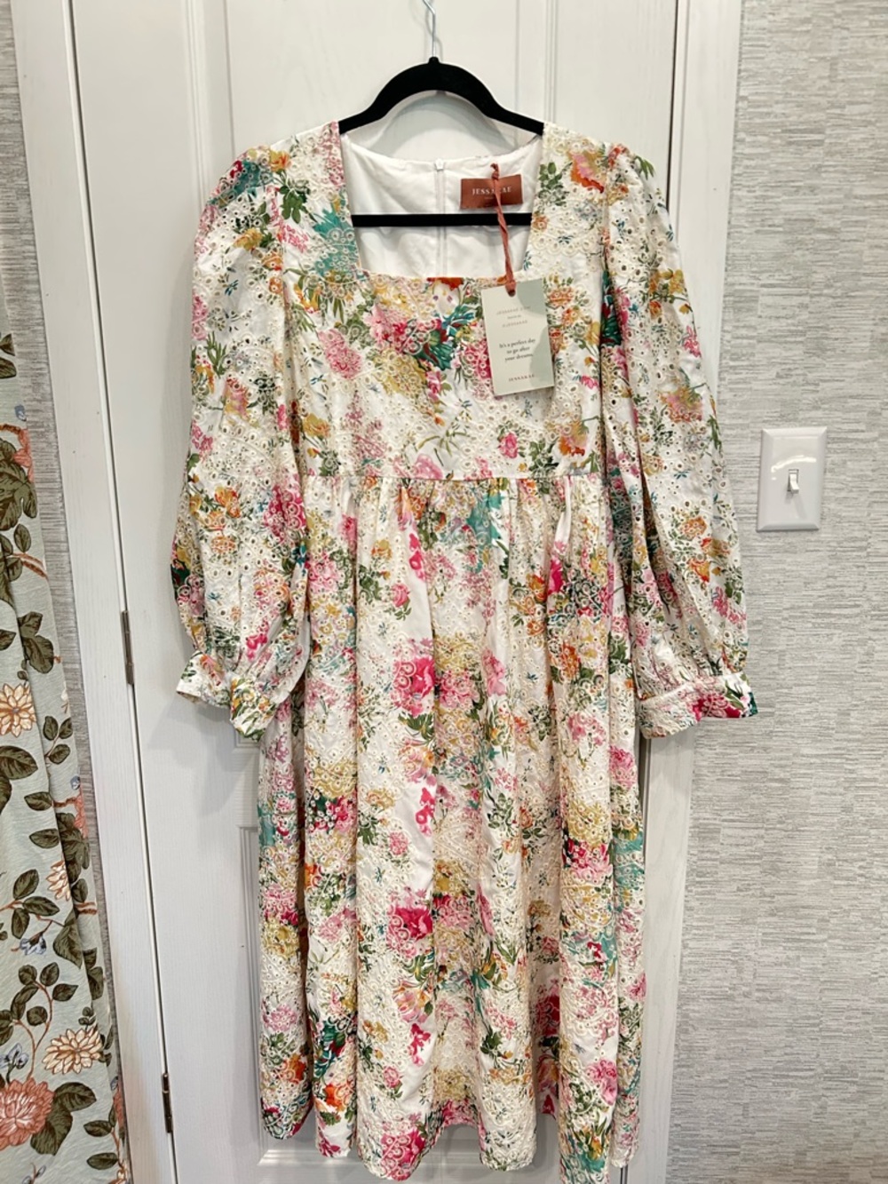 JessaKae Cream Floral Eyelet Midi Dress